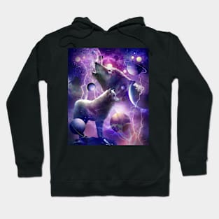 Cosmic Wolf Howling At Moon In Space Hoodie